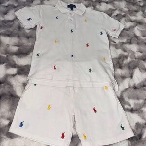 White Polo Shirt and Shorts Set with Multicolor polo men